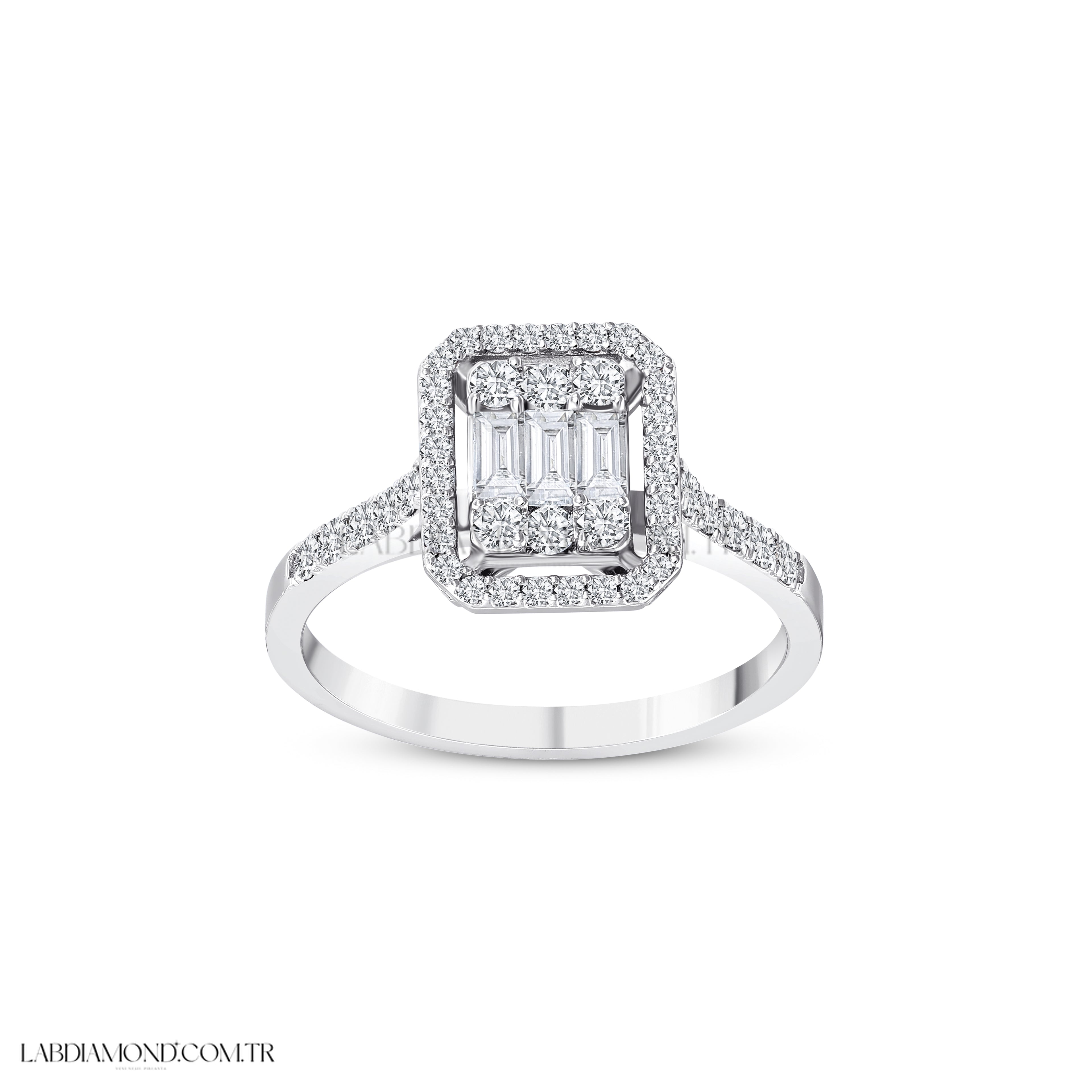 0.68 Karat Laboratuvar Pırlanta Baget Yüzük