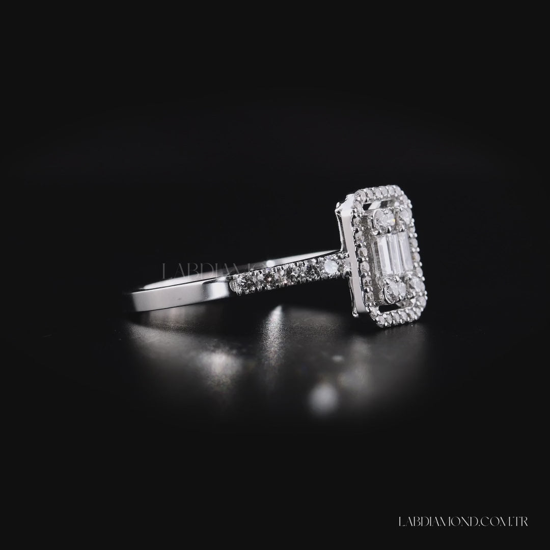 0.68 Karat Laboratuvar Pırlanta Baget Yüzük